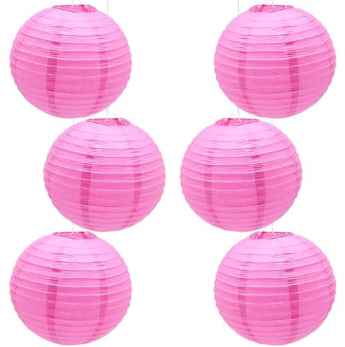 CEEYSEE 6 Stück Papierlaterne Rosenrot 30 cm Hängende Runde Papierlaternen Faltbar Papier Lampions für Brautpartys Geburtstag Feiern Garten Deko(DL/MHS)