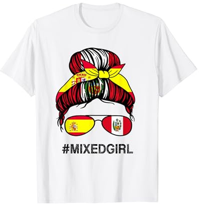 Perú España Bandera Peruana España Moño Desordenado Camiseta