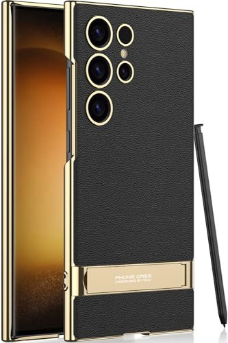 SOUTEM per Samsung Galaxy S24 Ultra Custodia Pelle Vegana con 4 Modalità Cavalletto Regolabile, Sottile Flessibile Morbida Presa Lusso Vegan Sottile Antiurto Cover per Samsung S24 Ultra(Nero)