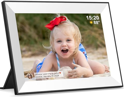 Fameo Digitaler Bilderrahmen, WiFi, digitaler Bilderrahmen mit 25,7 cm (10,1 Zoll), 1280 x 800 IPS-Touchscreen, einfaches Laden vom Telefon, 32 GB digitaler Rahmen, automatisch rotierendes Pohto/Video