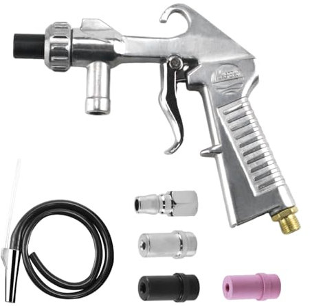 Pistola Sabbiatrice per Compressore, Sandblaster Set Portatile, con Tubo in Gomma (1 m), ugello in metallo e Ugelli in Ceramica un Raccordo ad aria, per Lucidatura Superficiale