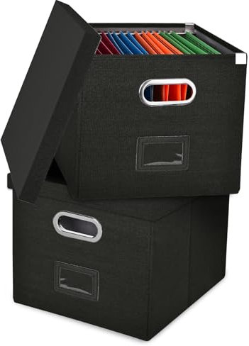 Umtiti 2PCS A4-Size File Organizer Box with Lid(Folders not included. Letter Size, File Folder Storage, Easy Slide Durable Hanging File Box for Office/Decor/Home,Black.S-UK