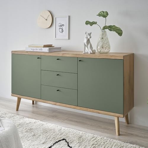 Wohnzimmer Esszimmer Anrichte Kommode Sideboard, 160cm in Eiche mit grün Modern