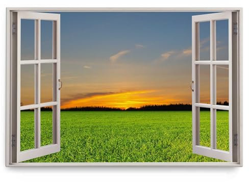 Paul Sinus Wandbild 120x80cm Fensterbild Landschaft Natur Sonnenuntergang Abendrot Feld