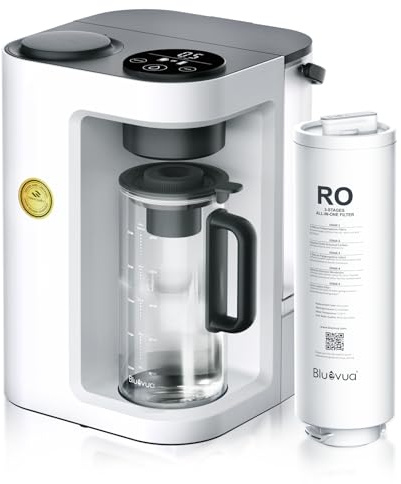 Bluevua RO100ROPOT-Lite(UV) Umkehrosmoseanlage Aufsatzwasserfilter, 7-stufige Reinigung mit UV und Remineralisierung, TDS & Filterlebensüberwachung, tragbarer Wasserreiniger, Weiß