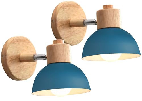 iDEGU 2 Stücke Wandleuchten Moderne Innen Wandlampe aus Holz Metall Halbkreis Lampenschirm E27 Verstellbare Wandspot Vintage Lampe für Schlafzimmer Wohnzimmer Küche Flur Café (Oxford-Blau)