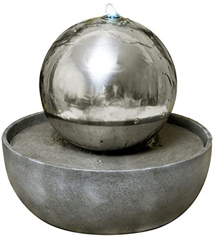 Fontaine d'eau de jardin intérieure/extérieure Fontaine d'eau extérieure Sphère Fontaine d'eau Boule en acier inoxydable Lumières LED Intérieur Extérieur pour terrasse, patio, porche, décoration