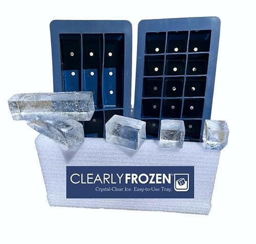 ClearlyFrozen High Capacity Clear Ice Tray/Maker, Blue, 27 Pieces (6 Collins Spears, 21 Cubes), BPA Free Silicone, Includes Insulation Box and Two Molds