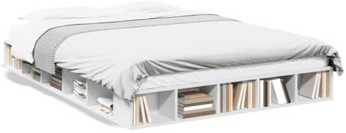 vidaXL Bettgestell, Bett mit Stauraum für Schlafzimmer, Bettrahmen mit Lattenrost, Schlafzimmerbett Doppelbett, Weiß 160x200cm Holzwerkstoff