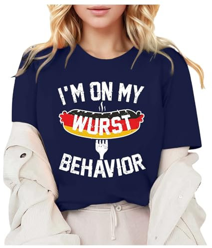 Damen Oktoberfest T-Shirt Loose T-Shirt Damen Sommer Grafik Tank Tops Lässige Lockere Workout Tees Shirts Kurzarm Rundhalsausschnitt Tees Für Frauen Tops Karo Kauer Damen T-Shirt für (Dark Blue, XXL)