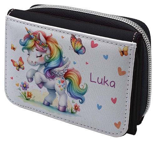 Geldbeutel mit Name im Design (schwarz, Einhorn)