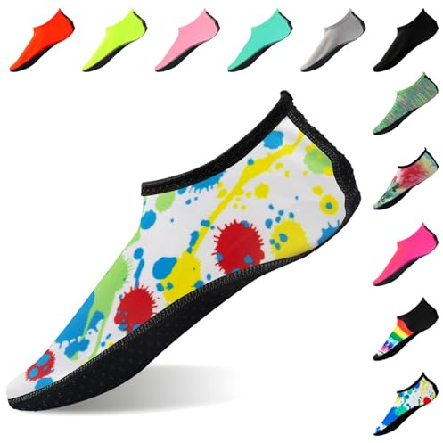 FANWINKJ Water Socks,Yoga Socks, Anti-Slip Breathable and Stylish Water Socks for Beach, Sports, Surf, and Swim, Men and Women,Colourful Graffiti-XL