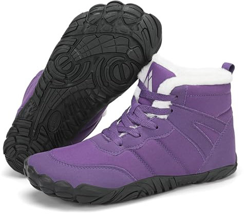 Mishansha Barefoot Shoes Invernali Uomo Stivaletti Scarponi Trekking Donna Inverno Scarpe Piedi Nudi Caldo Impermeabile Antiscivolo Stivali Viola 38 EU