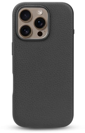 WALLFID Leather Case for iPhone 16 Pro with Magsafe,Genuine Leather (Obsidian Black)