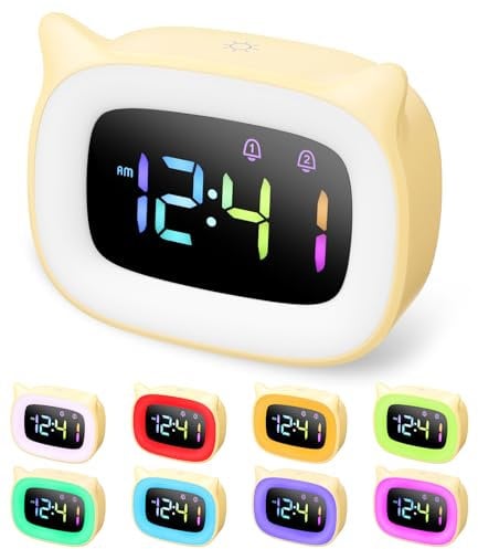 PERMUST Wecker Kinder, LED Kinderwecker, Helligkeit Einstellbar, Wecker Digital, 18 Klingeltöne, Wecker mit Licht, 4 Modi, Snooze-Modus, USB Ladeanschluss Einfache Installation