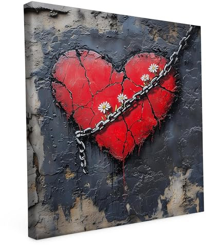 Banksy Motive - Wandbild auf Leinwand – Keilrahmen bedruckt - matter Kunstdruck – Graffiti – Street Art – 2cm Holzrahmen - Herz in Ketten, Quadratisch (40x40 cm)