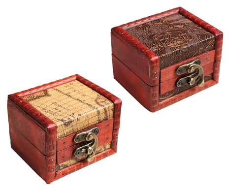 Qaixwuyi 2 Piezas Mini Caja Tesoro Pequeña Caja Madera Vintage Mini Caja Joyería Madera Caja Tesoro Madera con Cerradura Caja Tesoro Vintage Para Guardar Joyas Collares Pendientes