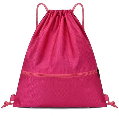 FATASH Große PE-Tasche mit Kordelzug und Reißverschlusstasche, wasserdichte Schwimm- und Sporttasche, Unisex-Design für Kinder und Erwachsene, Rucksack für Schule, Outdoor, Sport und Reisen, Pink