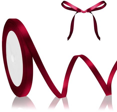 Rotwein Satinband Schleifenband Dunkelrot 23m, 6mm Breite, Geschenkband Weinrot Dekoband Weihnachten, Stoffband für Basteln Halloween Taufe Geburtstag Geschenkverpackung Deko Rot Seidenband