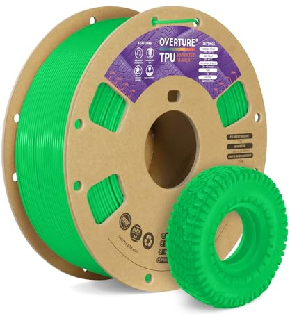 OVERTURE Flexible TPU 95A 3D Printer Filament 1.75mm, 1kg Neon Green | Soft & High Elasticity & Durability, Excellent Layer Adhesion, Accuracy +/- 0.02mm, Fits Most FDM (Neon Green)