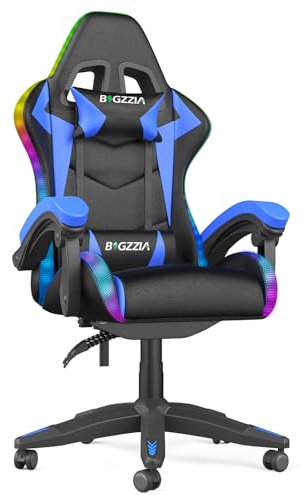 bigzzia Sedia Gaming con Luci RGB, Sedia Ergonomica Gaming con LED, Poltrona da Gioco con Poggiatesta e Supporto Lombare per Stanza dei Giochi, Adolescenti (Utilizzo di RGB, Blu)