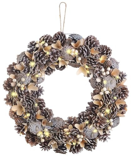 infactory Weihnachtentürdeko: Advents- und Weihnachtskranz mit LED, Versandrückläufer (Türkranz Winter mit Beleuchtung, Türkranz LED, Batterie, Weihnachten)