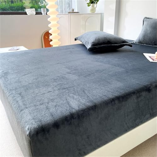Odot Flanell Spannbettlaken Mikrofaser, Solide Farbe Spannbetttuch Elastisch 30 cm Hoch Spannleintuch für Boxspringbett, Weich Atmungsaktiv Spannbetttücher Bettlaken (Dunkelgrau,180x200cm)
