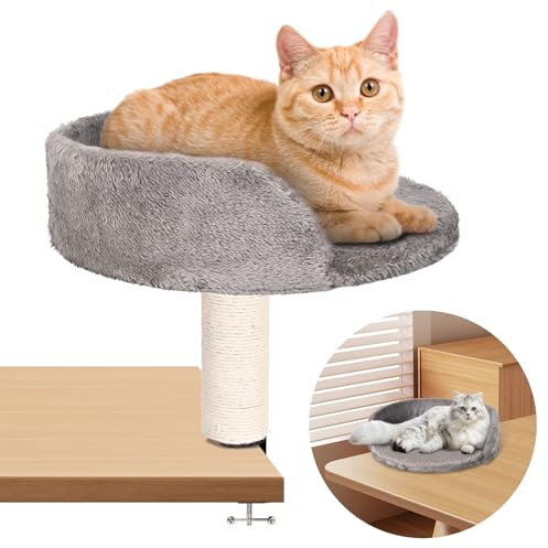 Hivexagon Katzen-Schreibtischbett mit Kratzsäule und weicher Plüschpolsterung. Ermöglicht Ihrer Katze, gemeinsam mit Ihnen zu Lernen und zu Arbeiten. Bis zu 4 kg belastbar