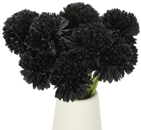 sourcing map 12 Pcs Artificial Chrysanthemums Fake Flowers, Faux Silk Artificial Flowers for Outdoors Indoor Wedding Table Centerpiece Home Decor, Black