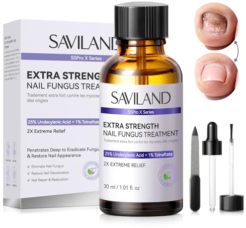 SAVILAND Toenail Fungus Treatment Extra Strength: 2X Extreme Nail Repair for Discolored and Damaged Nails FSA-HSA Toenail Softener Yellow Toenail Foot Toe Thick Nail Fungus Treatments Solution,1 fl oz