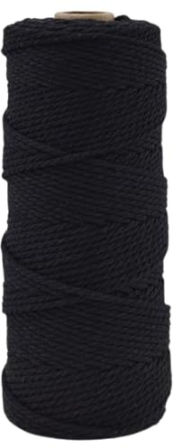 MOMAHUA 3mm Hilo de Macramé 100% Algodón,100m Negro Cuerda para Manualidades,19 Colores Más,Cordón para DIY,Decoración y Regalos