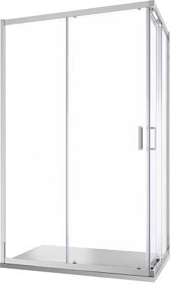 Box Doccia Angolare Due Ante Scorrevoli Cristallo Temperato 6mm Profili Squadrati Cromati Altezza 185 cm - Tonga (Vetro Trasparente, 80x120)