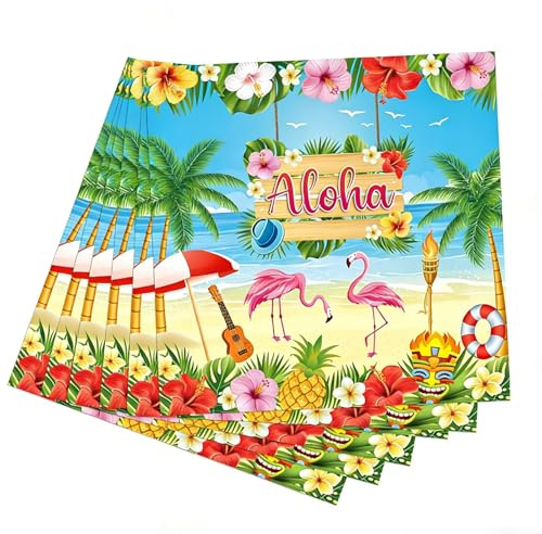Koboko 20 Stück Hawaii Deko Servietten Party, 33X33cm Flamingo Deko Servietten Blumen Aloha, Sommer Papierservietten, Aloha Flamingo Papierservietten für Sommerparty, Beach, Hawaii Party Dekotion