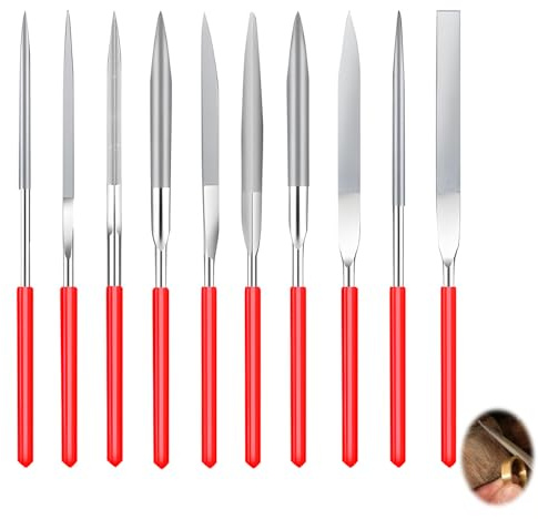 Jeu de 10 Mini Limes Aiguilles 140mm, Lime Métal Précision pour Modélisme, Impression 3D, Bijoux, Bois, Verre & Céramique - Outils de Polissage avec Poignée Antidérapante
