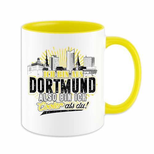 Cooler als du Dortmund Tasse | Dortmund Kaffeetasse – Ruhrpott Skyline Spruch Kaffeebecher | Weiß - Gelb