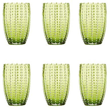 Zafferano Perle Bicchiere Tumbler Lavorato a Mano in Vetro Colorato Trasparente cl 32 h 109mm d 71mm, Set 6 Pezzi, Verde Mela