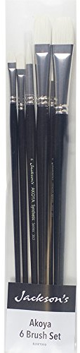 Jackson's : Akoya White Synthetic Bristle Hair Brush : Set of 6 : Long Handle, Vegan, for Oil & Acrylic Painting