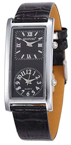 Unendlich U Fashion Damen Quarzarmbanduhr Schwarz PU Lederband Armbanduhr mit Doppelt Zifferblatt Römische, Arabische Ziffern für Geburtstagsgeschenk