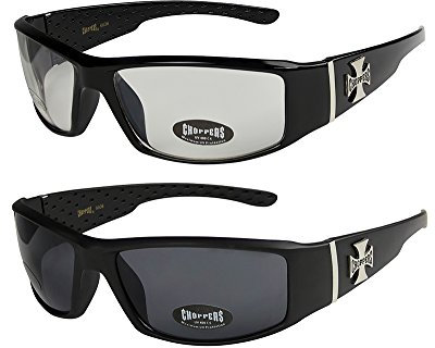 2er Pack Choppers 6608 X0 Sonnenbrillen Herren Damen Männer Frauen Brille - 1x Modell 14 (schwarz glänzend / annährend transparent) und 1x Modell 05 (schwarz matt / schwarz getönt) - Modell 14 + 05 -