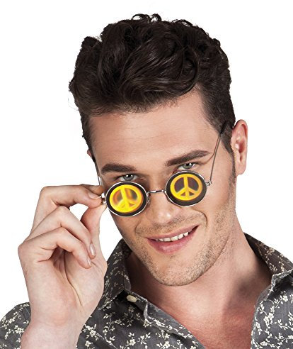 Brille Holographic Peace zum Hippie Kostüm - Tolle Partybrille zum 60er 70er Jahre Kostüm für Fasching Karneval oder die Mottoparty