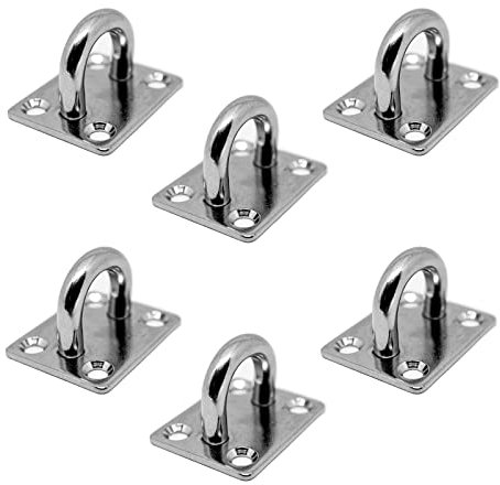 PRIOstahl Augplatten Zurröse Deckenöse Decksplatte Platte Mastplatte - 40 x 50 mm x 6 Stück Wandöse Decksplatte Schwerlast Ankerplatte Mastplatte Öse Sonnensegel Boxsack Seilzug aus Edelstahl V2A