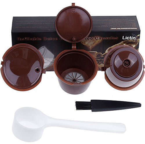 Lictin 4 Pcs Capsule Filtre de Café Rechargeables et Réutilisables, Compatibles avec les Machines Nescafe Dolce Gusto avec 1 Cuillère à Café et 1 Brosse à Nettoyer I Cafilas