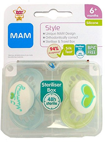 MAM Style - 2 x Schnuller 'I Love Mummy' 6m+ (Blau/Grün)
