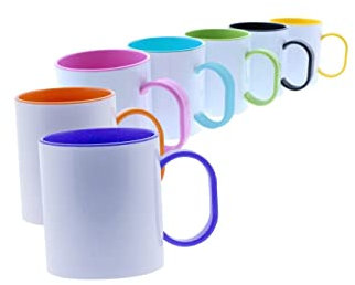 Wonduu Taza Plástico Bicolor Con Interior Y Asa De Color Para Sublimación Negro