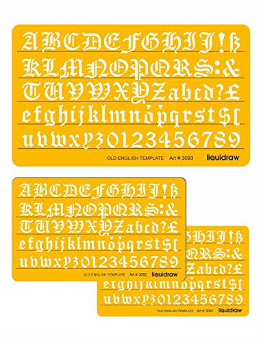 Liquidraw 3 Old English Letter Stencils | 10, 15 & 20 mm | Gothic Number & Letter Stencils & Templates for Art, Craft, Drawing, Painting, Calligraphy, Writing | Ideal for Scrapbooking & Journaling