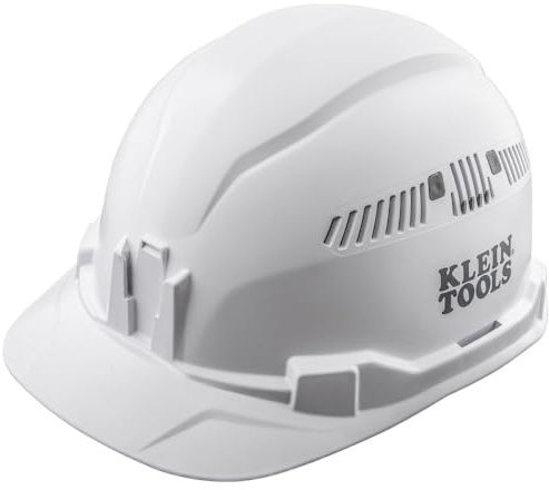 Klein Tools 60105 Hard Hat, Vented Cap Style, Padded Self-Wicking Odor-Resistant Sweatband, White