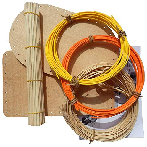 CSB-Center Korbflechtset [Nr.15] Korbflechtboden, Peddigschiene, Peddigrohr gelb + orange, Staken & Anleitung