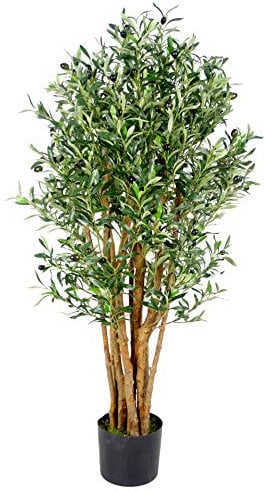 Leaf Design UK Olivier Artificiel dans Un Pot en Plastique Noir - 125 cm