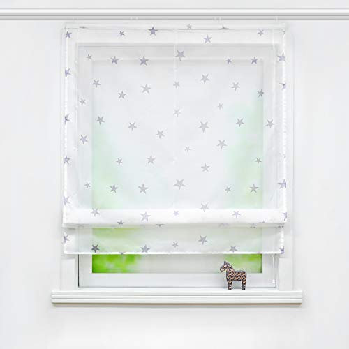 Joyswahl transparentes Raffrollo mit Stern Druck Raffgardine mit Klettschiene »Aleyna« Schals Fenster Gardine BxH 120x140cm, Grau 1 Stück