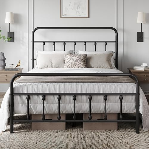 Yaheetech Full Metal Platform Bed Frame, Victorian Headboard & Footboard